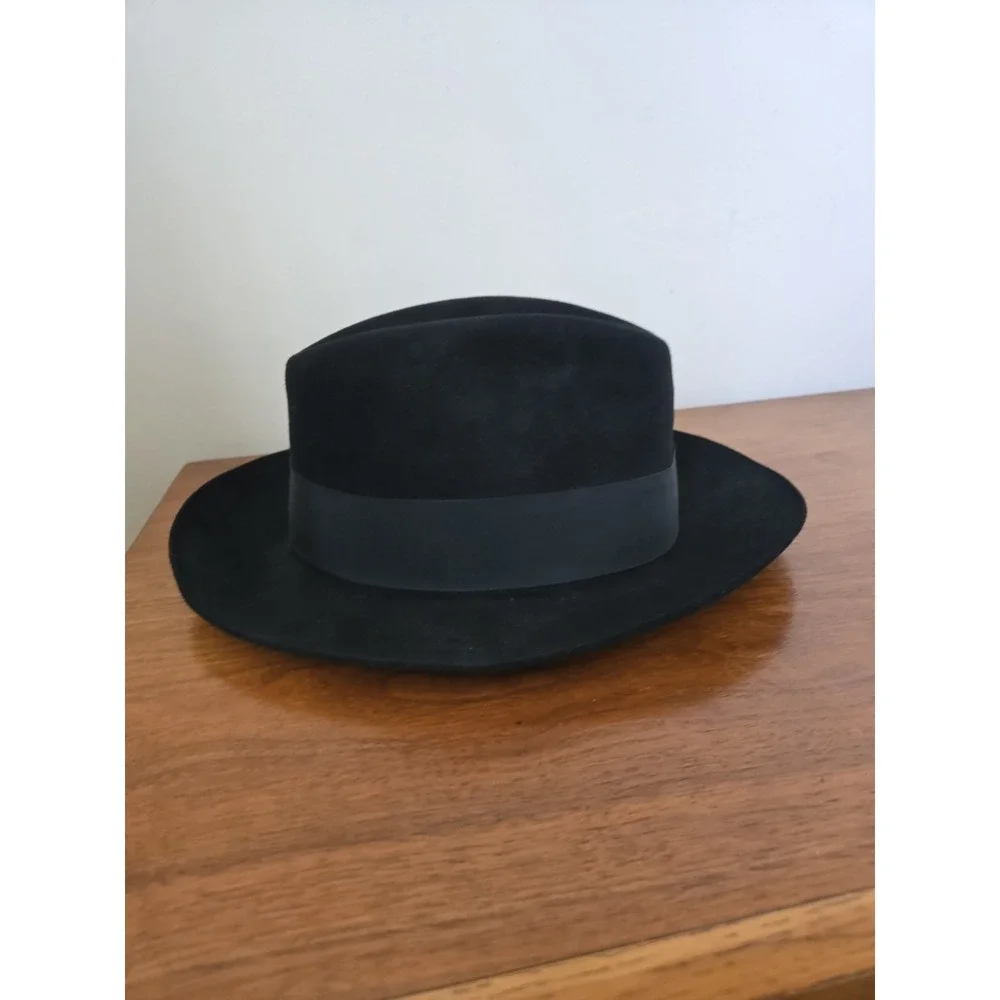 Vintage Stetson Royal Deluxe Fedora The Temple 7 1/2 Black Fur Felt Hat